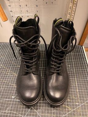 Ecco Women's Black Combat Boots with Yellow side pulls